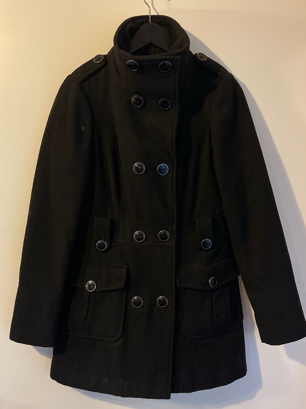 Smart Set Black Wool Blend Double Breasted Pea Coat High Neck Size S